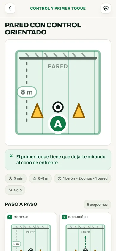 Ficha de un ejercicio: el esquema del montaje con las medidas y la consigna en una línea