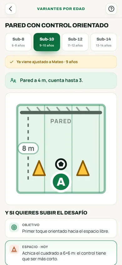 Variantes por edad: Sub-8, Sub-10, Sub-12 y Sub-14, ya ajustadas al perfil del jugador